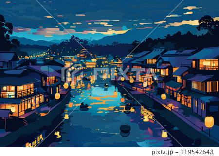 黒川温泉街の夜景 119542648