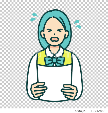 一名身穿西裝外套的國中生對自己的考試結果感到悲傷。哭泣的女孩的向量圖素材。 119542888