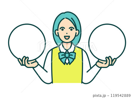 二つの選択肢。制服を着た女子高生が比較をするベクターイラスト素材。 119542889