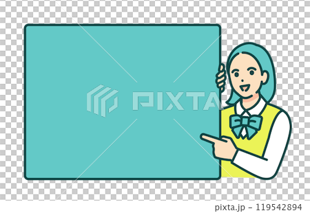 A high school girl in a blazer explains the important points. Vector illustration material with text space. A high school girl in a blazer explains the important points. Vector illustration material with text space. 119542894