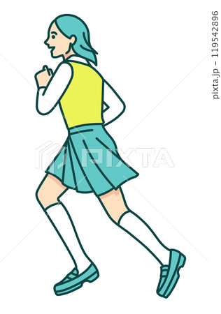 ブレザーを着た女子生徒が駆け出す。走る制服姿の女の子のイラスト。 ブレザーを着た女子生徒が駆け出す。走る制服姿の女の子のイラスト。 119542896