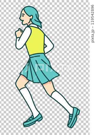 ブレザーを着た女子生徒が駆け出す。走る制服姿の女の子のイラスト。 ブレザーを着た女子生徒が駆け出す。走る制服姿の女の子のイラスト。 119542896