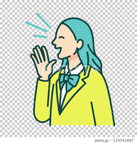 学生服姿の女子高生が応援する。女の子が声掛けをするベクターイラスト素材。 119542897