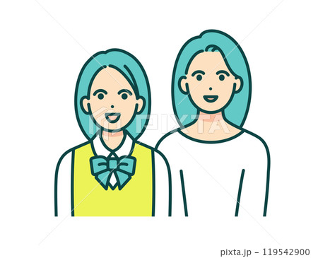 お母さんと娘。微笑む親子のベクターイラスト素材。 お母さんと娘。微笑む親子のベクターイラスト素材。 119542900