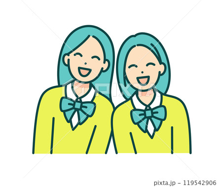 同級生が笑い合う。楽しい中学校生活をイメージしたベクターイラスト素材。 119542906