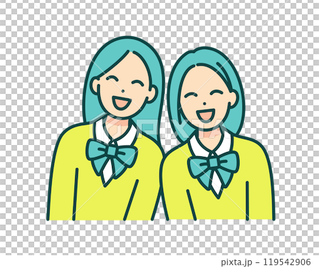 同級生が笑い合う。楽しい中学校生活をイメージしたベクターイラスト素材。 119542906