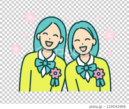 A girl attending the entrance ceremony in April. Vector illustration of a high school girl wearing a corsage on her chest. 119542908