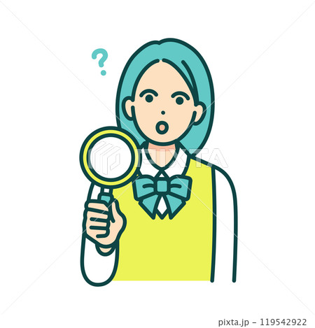 ルーペで何かを探す女子高生。疑問を調査する女の子のベクターイラスト素材。 ルーペで何かを探す女子高生。疑問を調査する女の子のベクターイラスト素材。 119542922