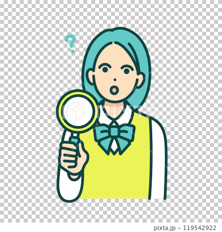 ルーペで何かを探す女子高生。疑問を調査する女の子のベクターイラスト素材。 ルーペで何かを探す女子高生。疑問を調査する女の子のベクターイラスト素材。 119542922