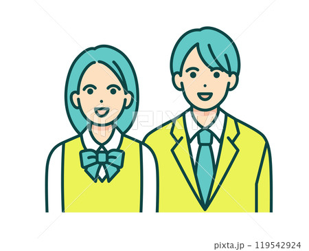 男女の学生が微笑む。制服を着た高校生のベクターイラスト素材。 119542924