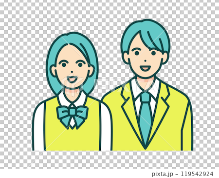 男女の学生が微笑む。制服を着た高校生のベクターイラスト素材。 119542924