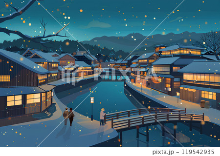 夜の温泉街の風景 119542935