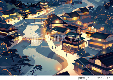 夜の温泉街の風景 夜の温泉街の風景 119542937