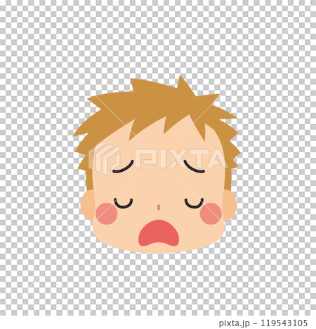 Cute little boy emoji illustration with a disgusted face, icon, facial expression, white background, vector 119543105