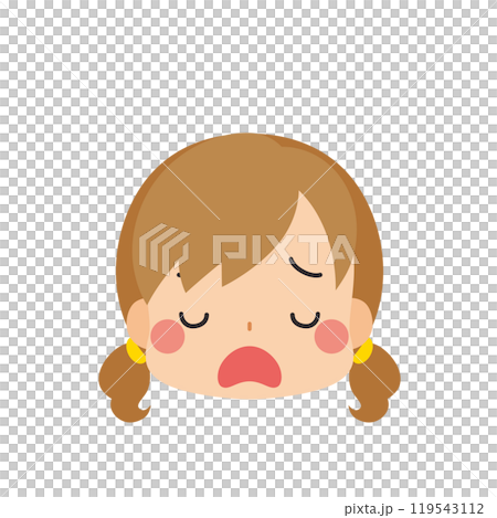 Cute little girl emoji illustration with a disgusted face, icon, facial expression, white background, vector 119543112