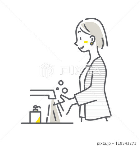 感染症の予防をする女性　シンプルでお洒落な線画イラスト 119543273