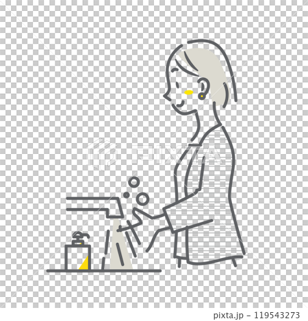 A woman preventing infectious diseases: simple and stylish line drawing illustration 119543273