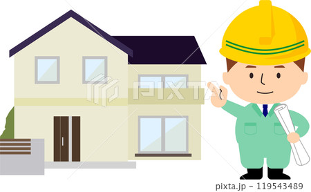 作業着を着た男性と住宅 119543489