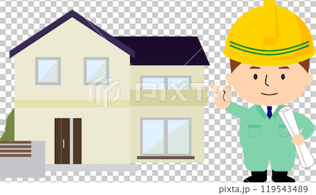 作業着を着た男性と住宅 119543489