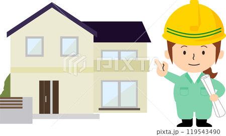 作業着を着た女性と住宅 119543490