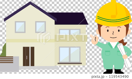 作業着を着た女性と住宅 119543490