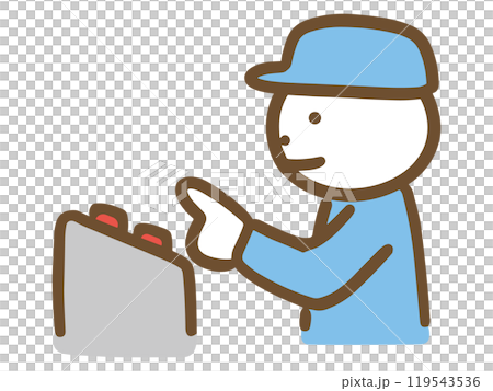 A man in work clothes pressing a machine button (upper body) A man in work clothes pressing a machine button (upper body) 119543536