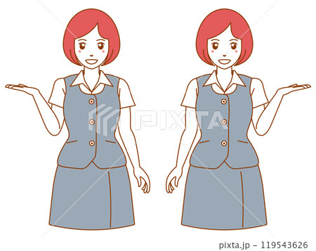 こちらと指し示す半袖の事務服の女性 こちらと指し示す半袖の事務服の女性 119543626