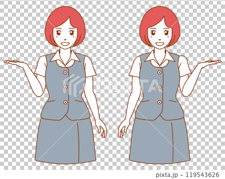 こちらと指し示す半袖の事務服の女性 こちらと指し示す半袖の事務服の女性 119543626