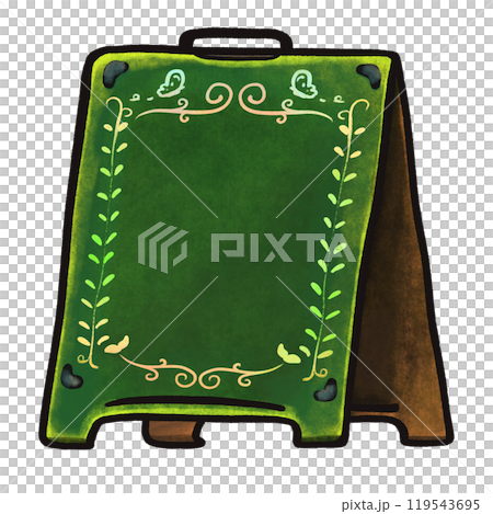 Folding floor blackboard with flower border decoration illustration, menu blackboard sign template design 119543695