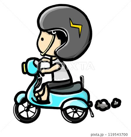 Cartoon motorcycle riding illustration, cute person with helmet on motorcycle transportation isolated Cartoon motorcycle riding illustration, cute person with helmet on motorcycle transportation isolated 119543700