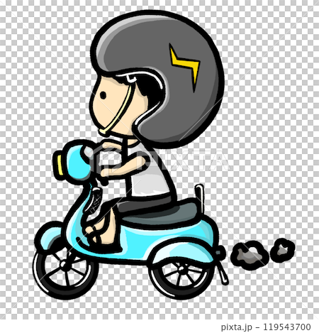 Cartoon motorcycle riding illustration, cute person with helmet on motorcycle transportation isolated Cartoon motorcycle riding illustration, cute person with helmet on motorcycle transportation isolated 119543700