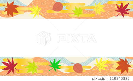 和柄背景に紅葉と金のヱ雲をあしらった背景イラスト素材 119543885