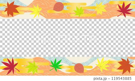 和柄背景に紅葉と金のヱ雲をあしらった背景イラスト素材 119543885