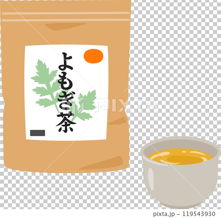 袋子裡的艾草茶和茶杯裡的茶 119543930