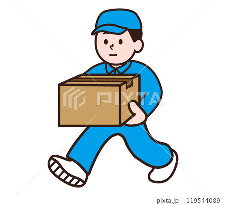 段ボールを運ぶ作業着姿の男性 119544089