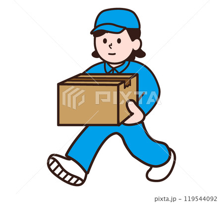 段ボールを運ぶ作業着姿の女性 段ボールを運ぶ作業着姿の女性 119544092