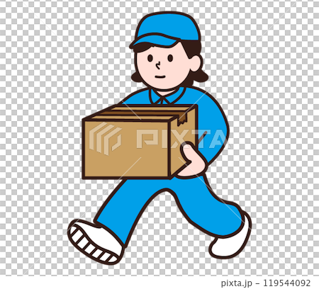 段ボールを運ぶ作業着姿の女性 段ボールを運ぶ作業着姿の女性 119544092
