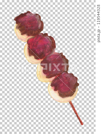 Illustration of skewered dumplings with sweet bean paste drawn with oil pastels 119544328