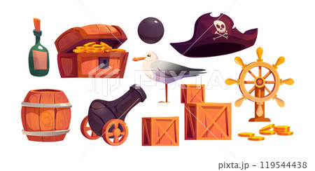 Pirate and marine adventure game icons set. 119544438