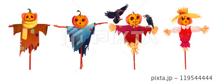 Pumpkin scarecrows set isolated on white Pumpkin scarecrows set isolated on white 119544444