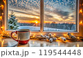 White single tea or coffee mug on window sill. 119544448