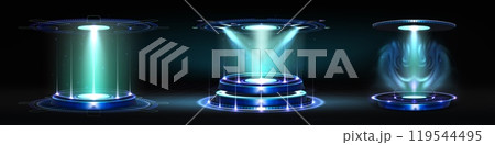 Futuristic light portals set isolated on black 119544495
