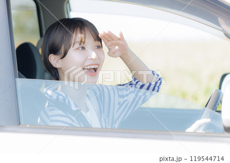 ドライブをする若い女性 119544714