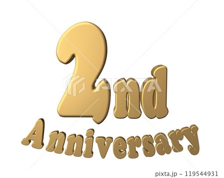 3DCG文字「2nd Anniversary/2周年」ゴールド,金 119544931