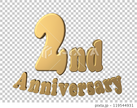 3DCG文字「2nd Anniversary/2周年」ゴールド,金 119544931