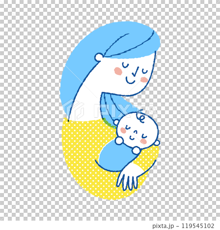 A smiling long-haired woman holding a baby A smiling long-haired woman holding a baby 119545102
