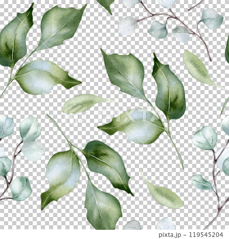 Pale green watercolor seamless pattern with holly leaves isolated. Foliage texture repeated of twigs and branches hand drawn in soft green. Greenery background for design textile, wallpaper, package. Pale green watercolor seamless pattern with holly leaves isolated. Foliage texture repeated of twigs and branches hand drawn in soft green. Greenery background for design textile, wallpaper, package. 119545204