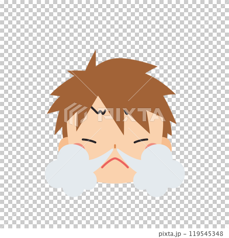 Emoticon illustration of a cute little boy breathing heavily and getting angry, icon, face, expression, white background, vector Emoticon illustration of a cute little boy breathing heavily and getting angry, icon, face, expression, white background, vector 119545348