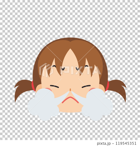 Emoticon illustration of a cute little girl breathing heavily and getting angry, icon, face, expression, white background, vector 119545351