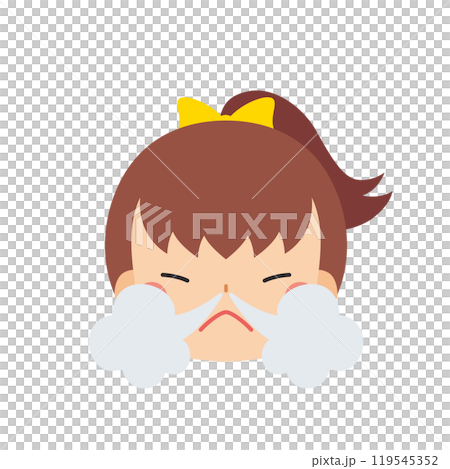 鼻息を荒くして怒る可愛い小さな女の子の絵文字イラスト　アイコン　顔　表情　白背景　ベクター 119545352